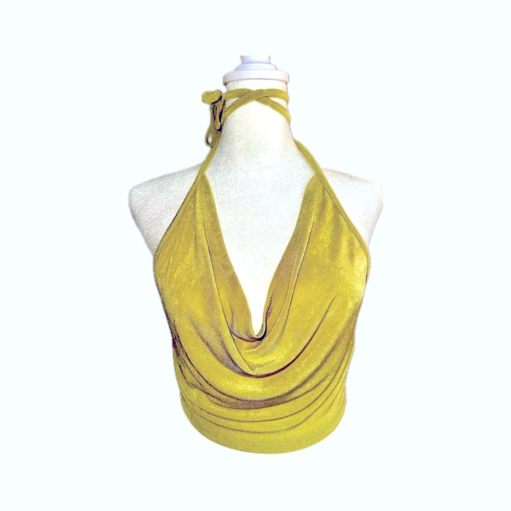 Chartreuse Semi Sheer Tie Halter Top